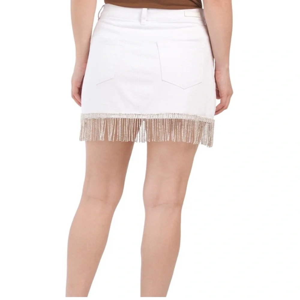 BLANK NYC White Denim Fringe Rhinestone Mini Skirt - Picture 2 of 8